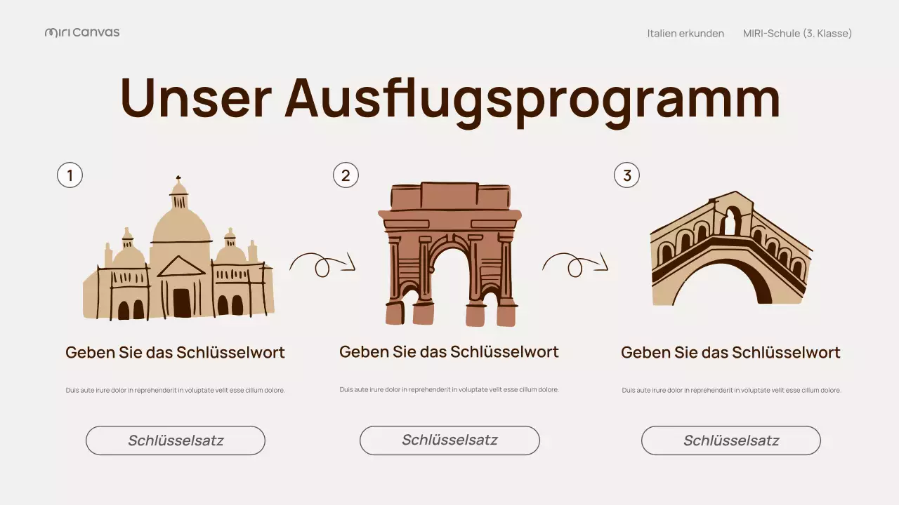 Beigefarbener klassischer Italien-Reiseführer Präsentation