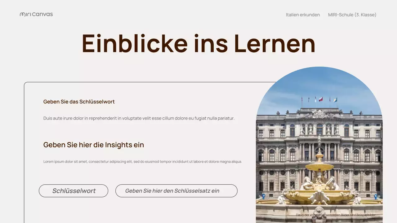 Beigefarbener klassischer Italien-Reiseführer Präsentation