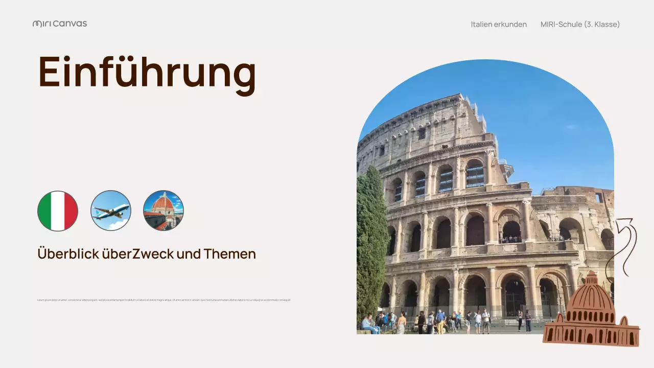 Beigefarbener klassischer Italien-Reiseführer Präsentation