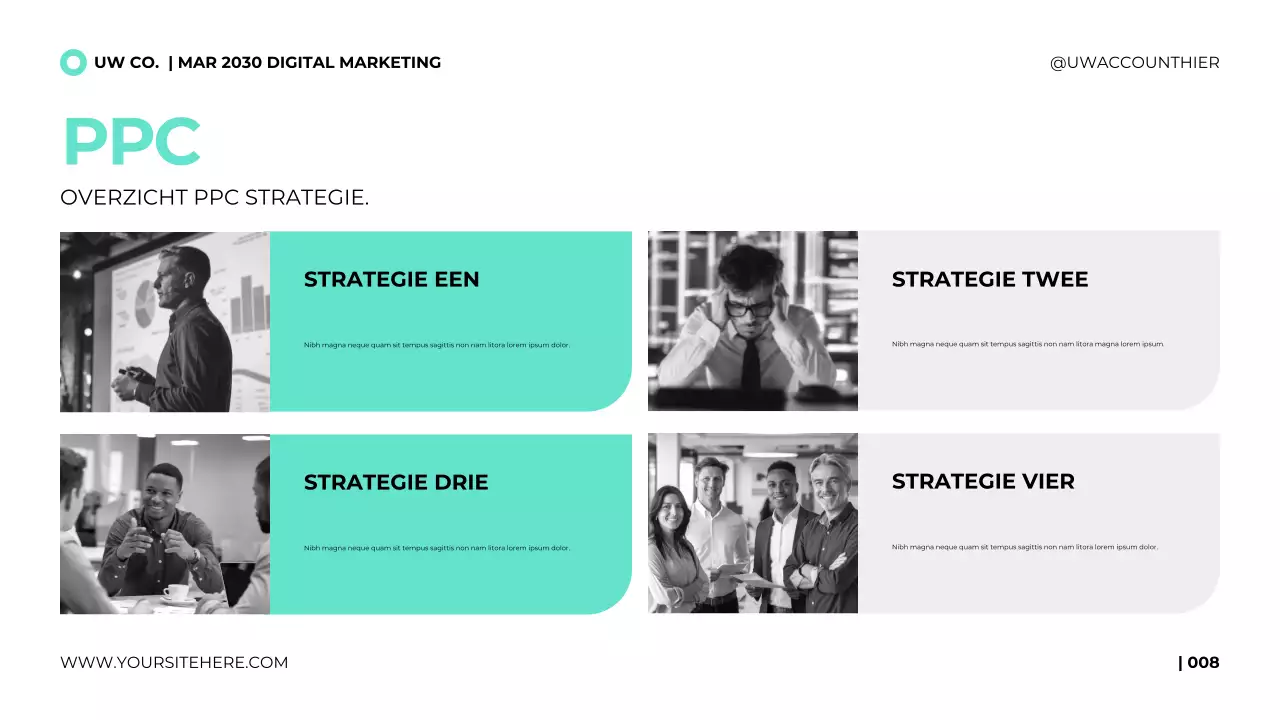 Presentatiesjabloon voor digitaal marketingbureau in een strakke, moderne stijl