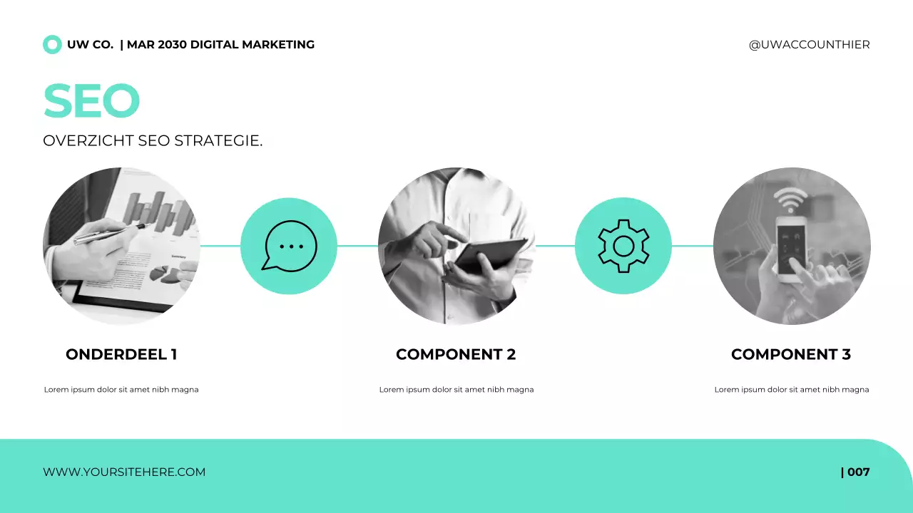 Presentatiesjabloon voor digitaal marketingbureau in een strakke, moderne stijl