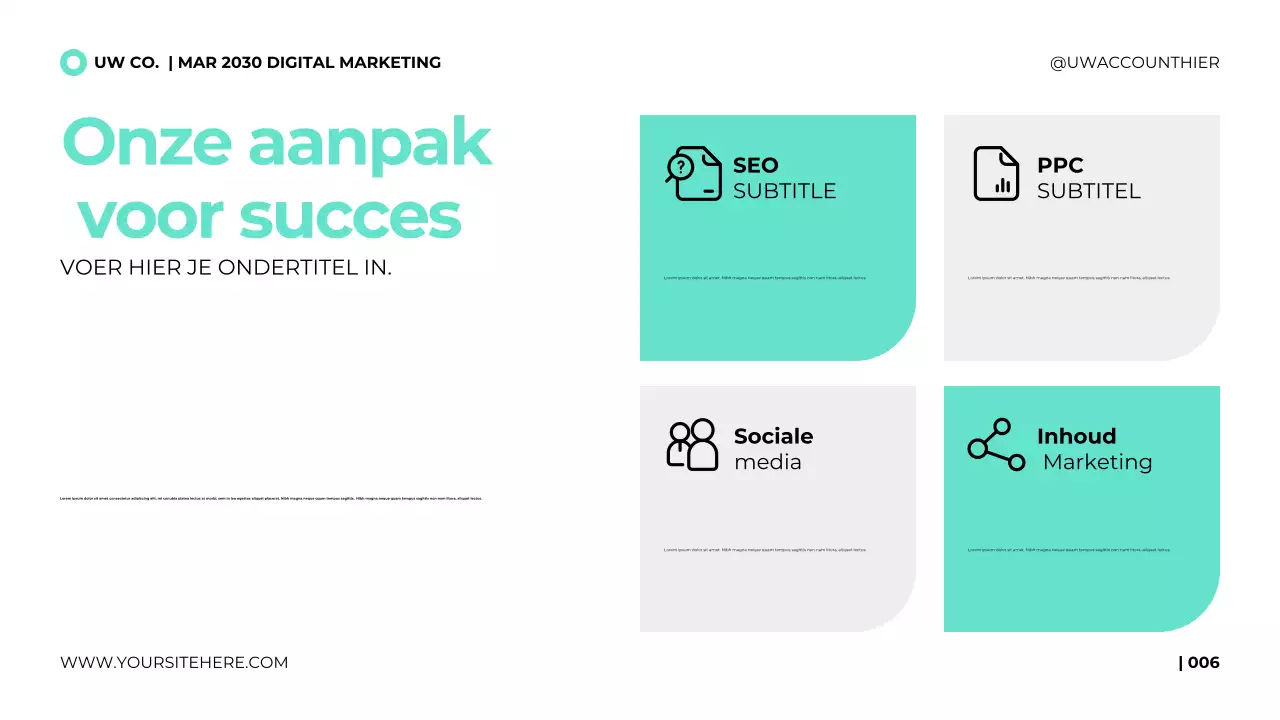 Presentatiesjabloon voor digitaal marketingbureau in een strakke, moderne stijl