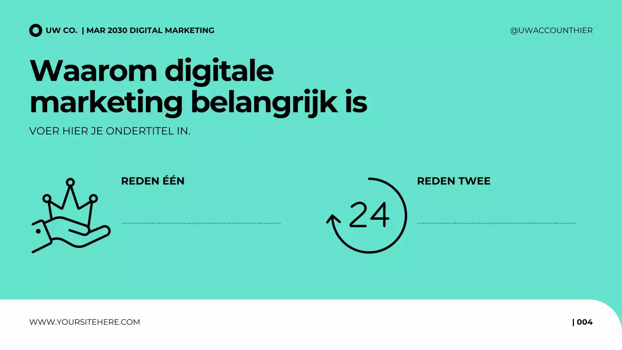 Presentatiesjabloon voor digitaal marketingbureau in een strakke, moderne stijl