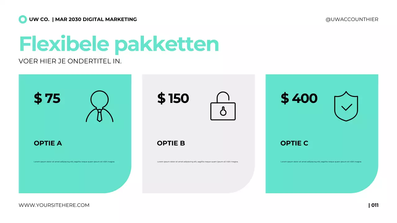 Presentatiesjabloon voor digitaal marketingbureau in een strakke, moderne stijl