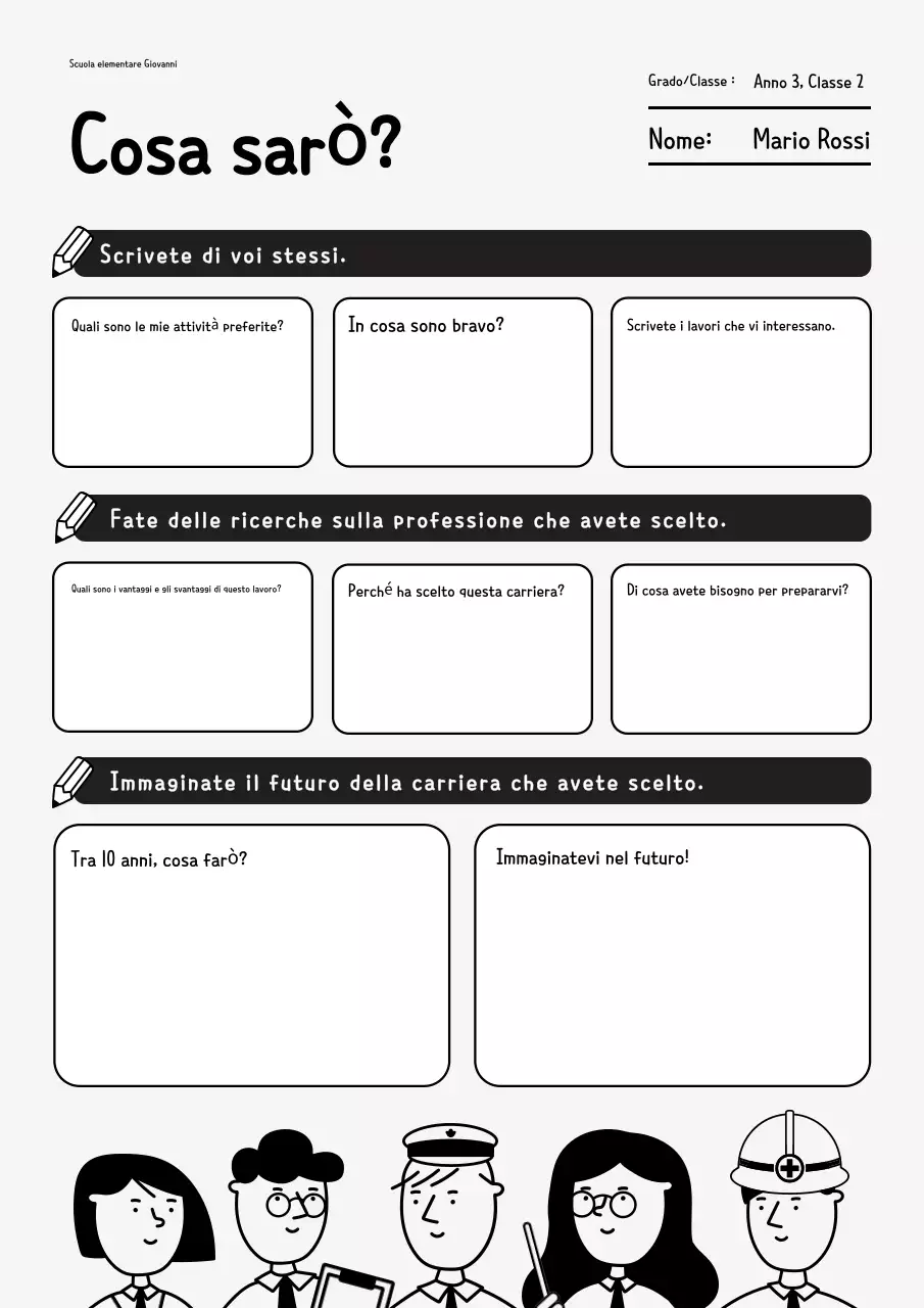 Materiali didattici semplici in bianco e nero per la carriera