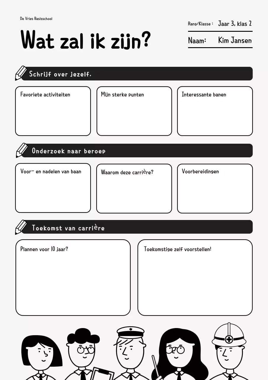 Zwart-wit eenvoudig carrière-educatiemateriaal