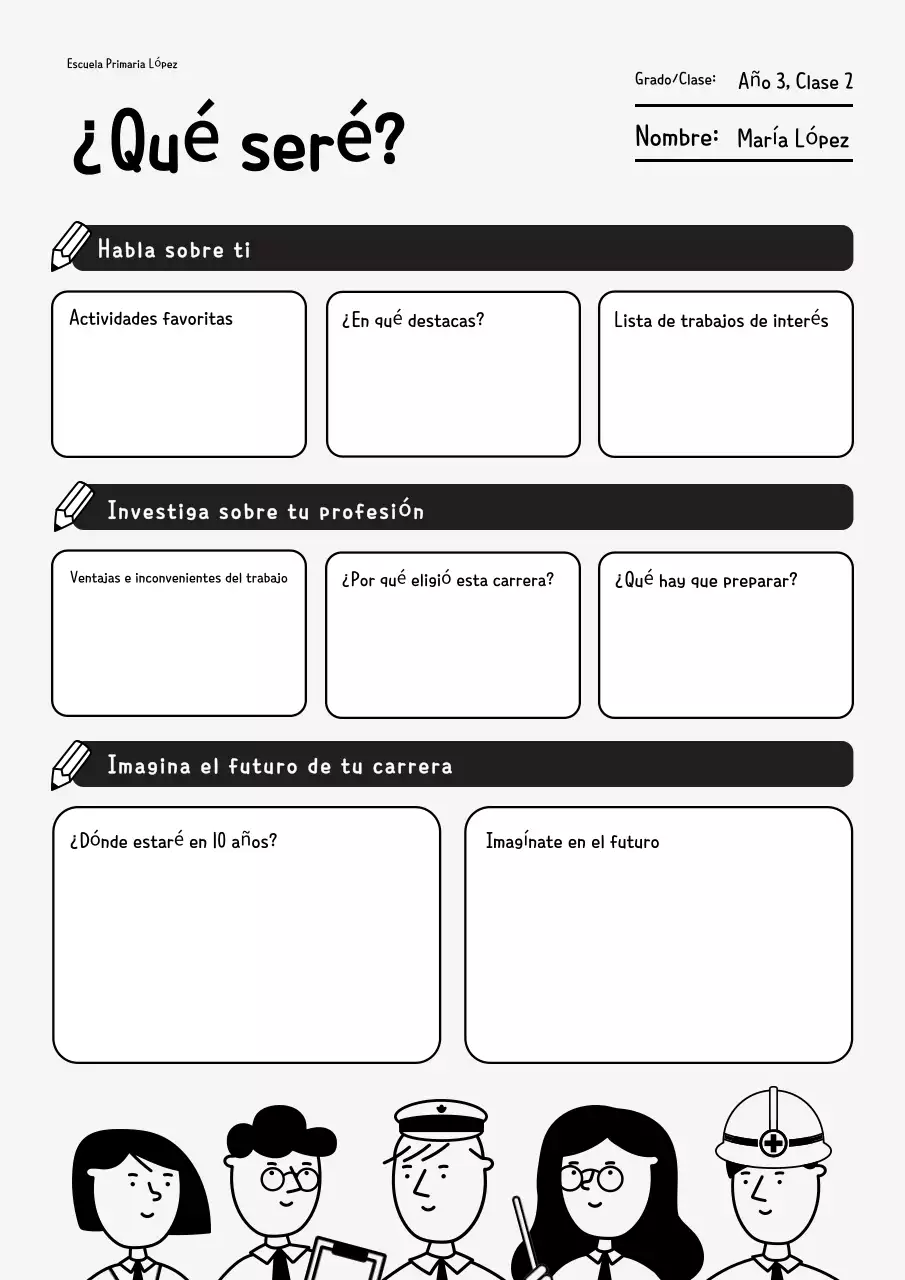 Materiales de educación profesional sencillos en blanco y negro