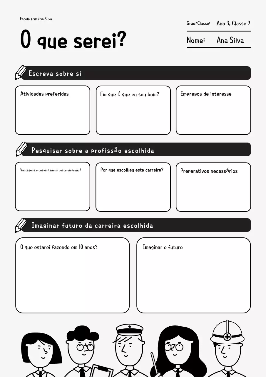 Materiais educacionais de carreira simples em preto e branco