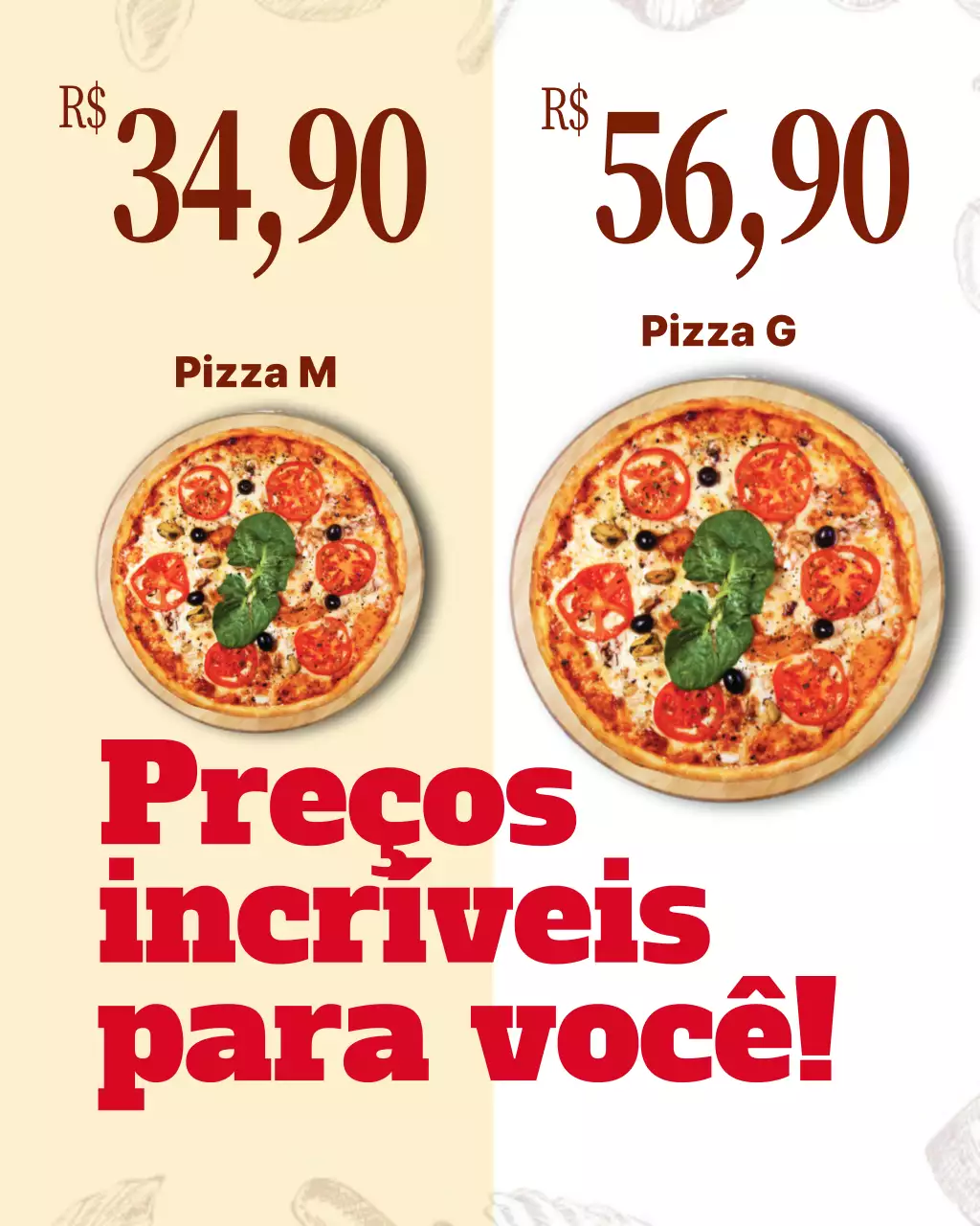 Postagem promocional de pizza bege em negrito no Instagram