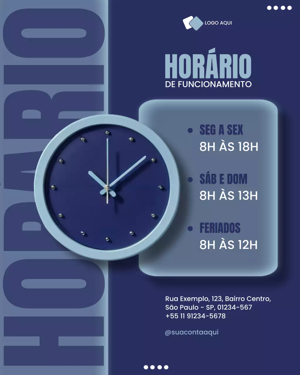 Postagem no Instagram sobre o horário de funcionamento da Blue Modern Business