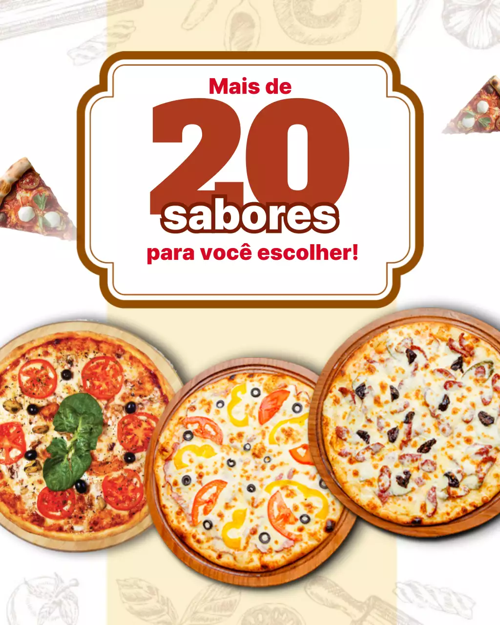 Postagem promocional de pizza bege em negrito no Instagram