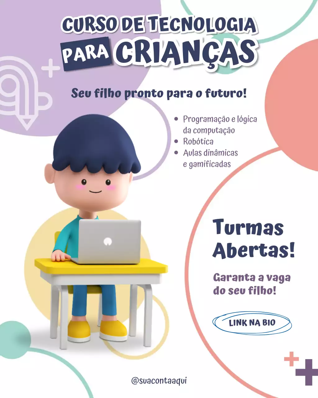 Publicação no Instagram do curso infantil de tecnologia moderna roxa