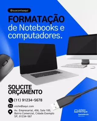 Publicação de anúncio de computador moderno azul no Instagram