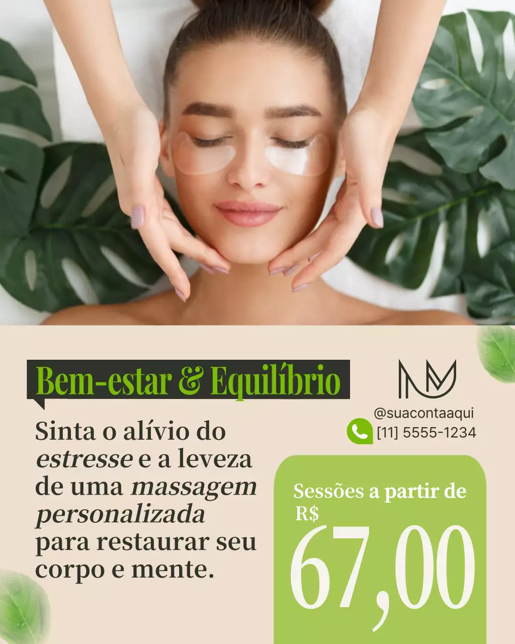 Postagem de promoção de bem-estar verde e elegante no Instagram