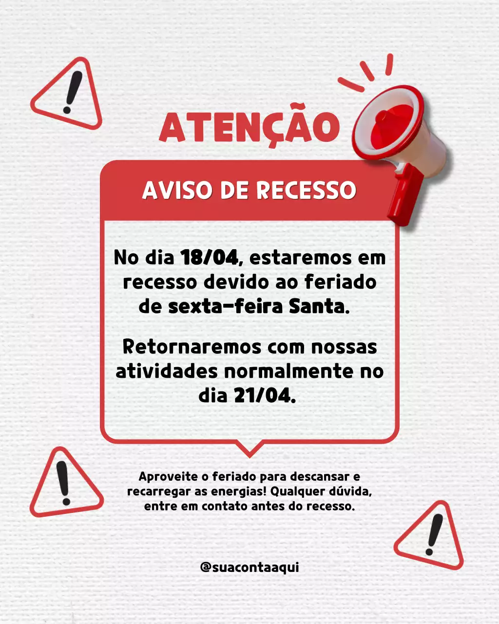 anúncio de feriado em negrito vermelho