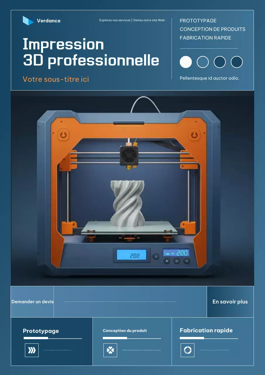 Affiche promotionnelle d'impression 3D professionnelle dégradée orange et bleu