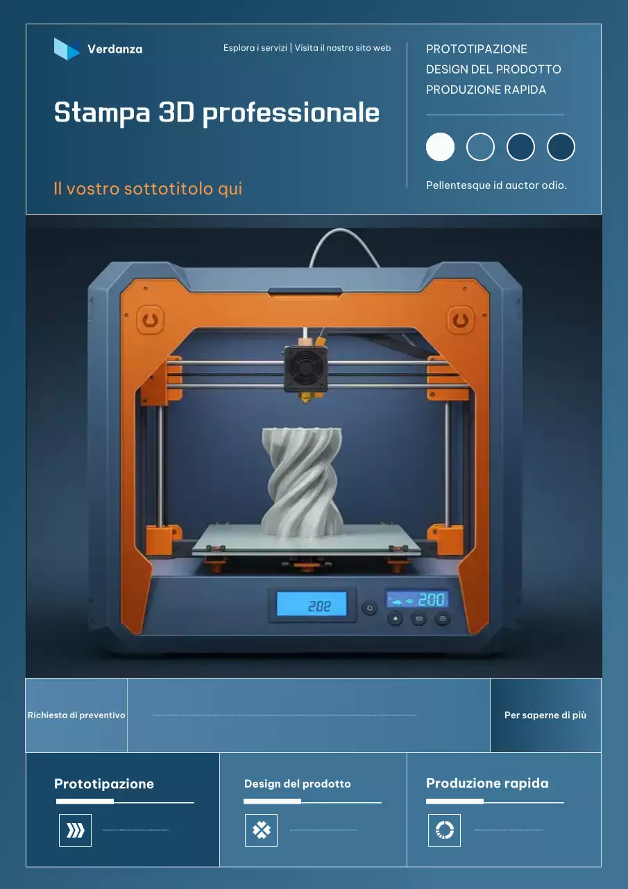 Poster promozionale per stampa 3D professionale con gradiente arancione e blu