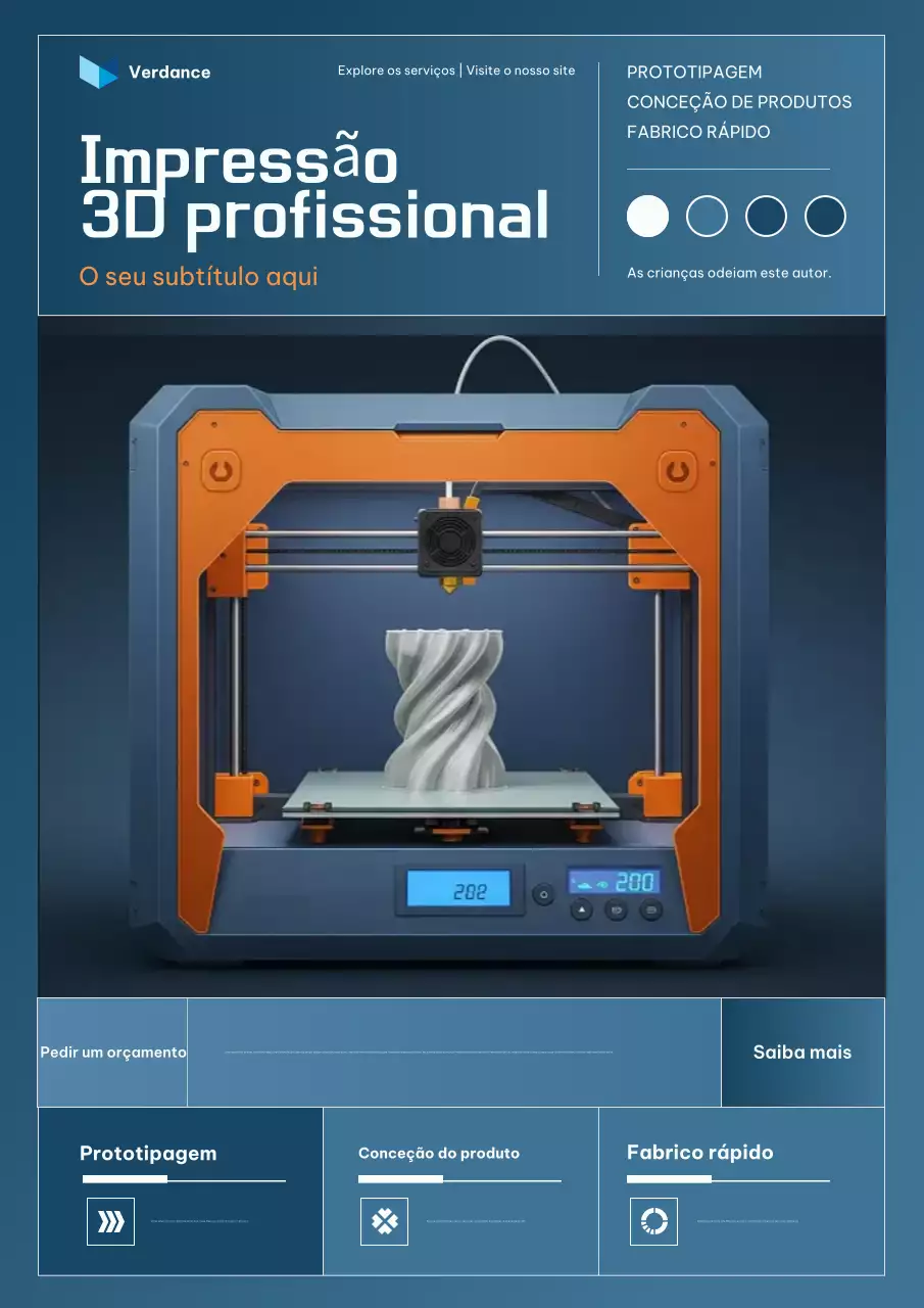 Cartaz promocional de impressão 3D profissional com gradiente laranja e azul