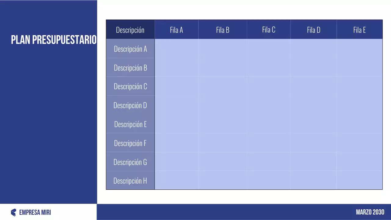Planificador de presupuesto profesional azul