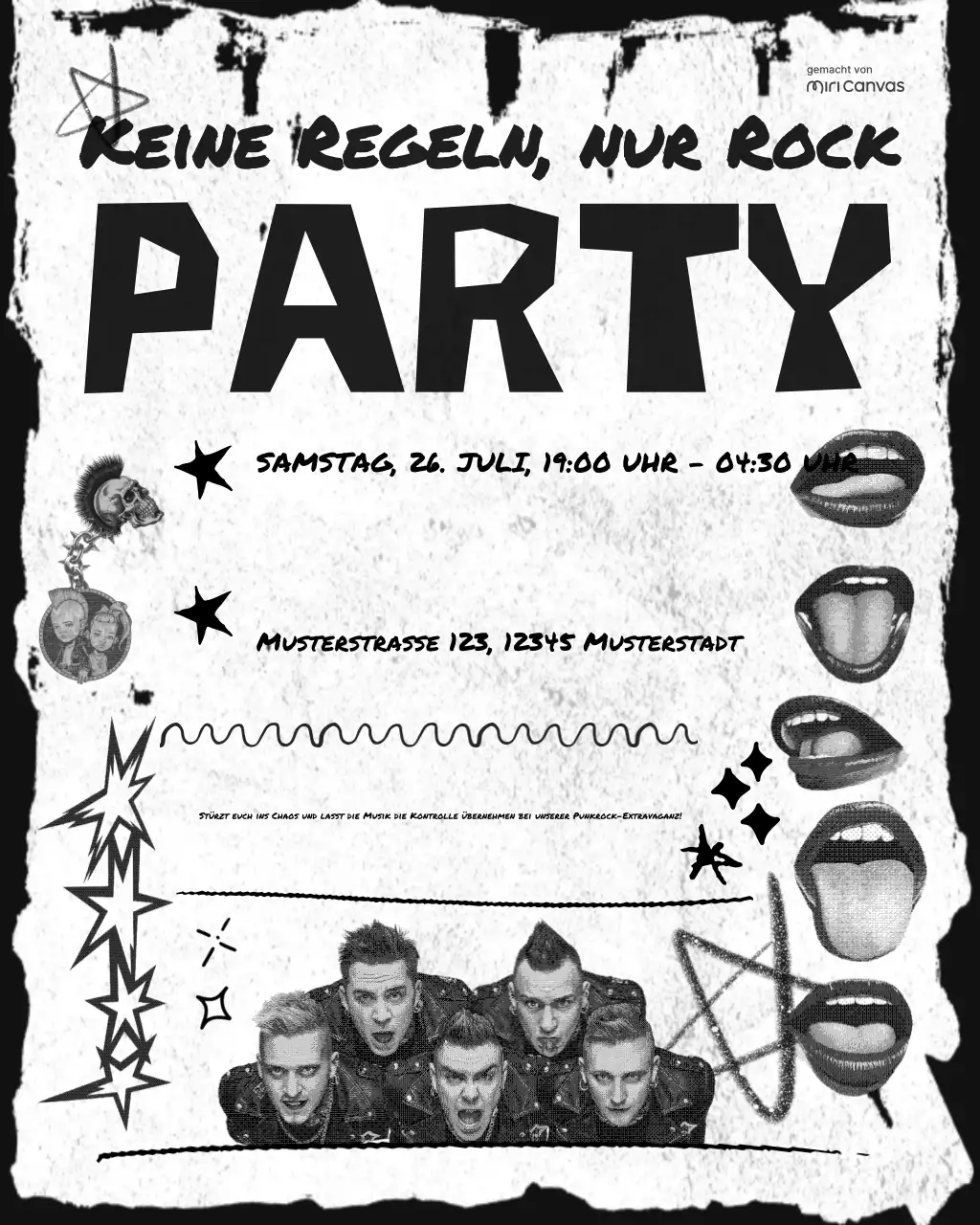 Schwarz-Weiß-Punk-Party-Einladung Instagram Vertikales Bild