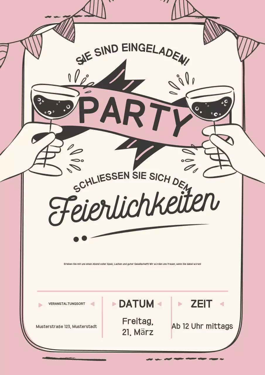 Rosa Retro-Feier-Einladungsplakat