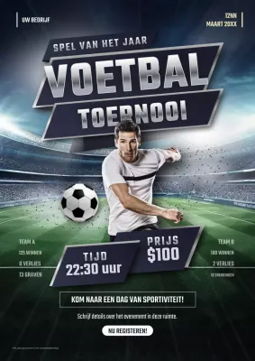 Blauwe, opvallende voetbalpromotieposter