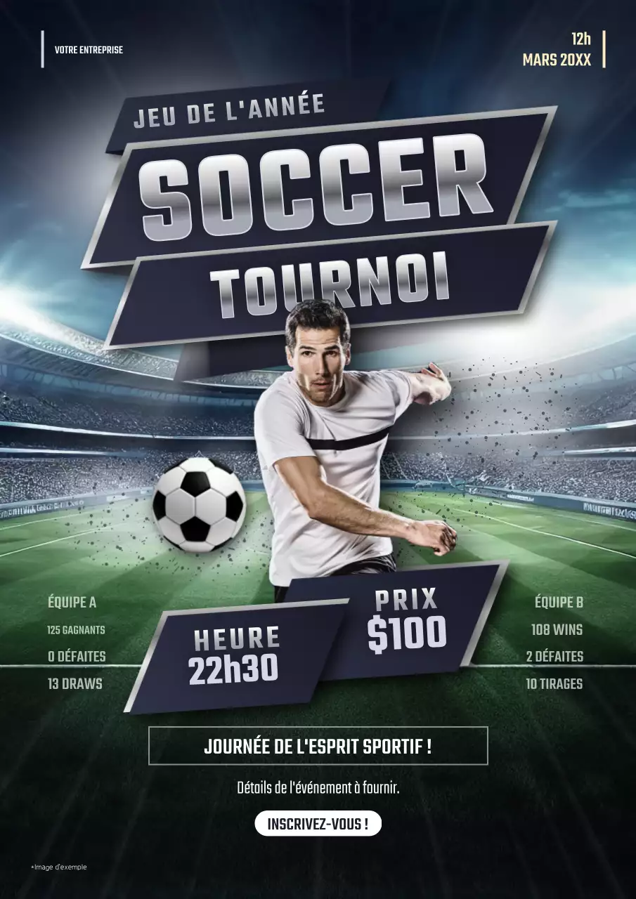 Affiche promotionnelle de football bleu audacieux
