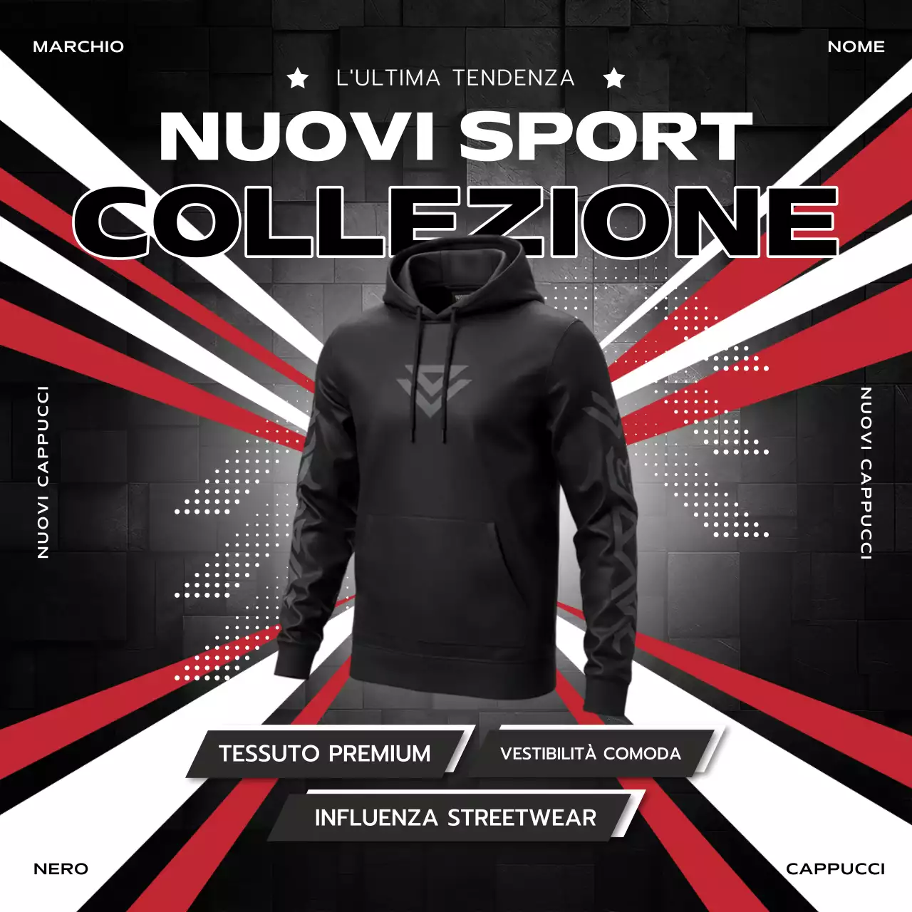 Collezione sportiva moderna nera Pubblicità Social Media Square
