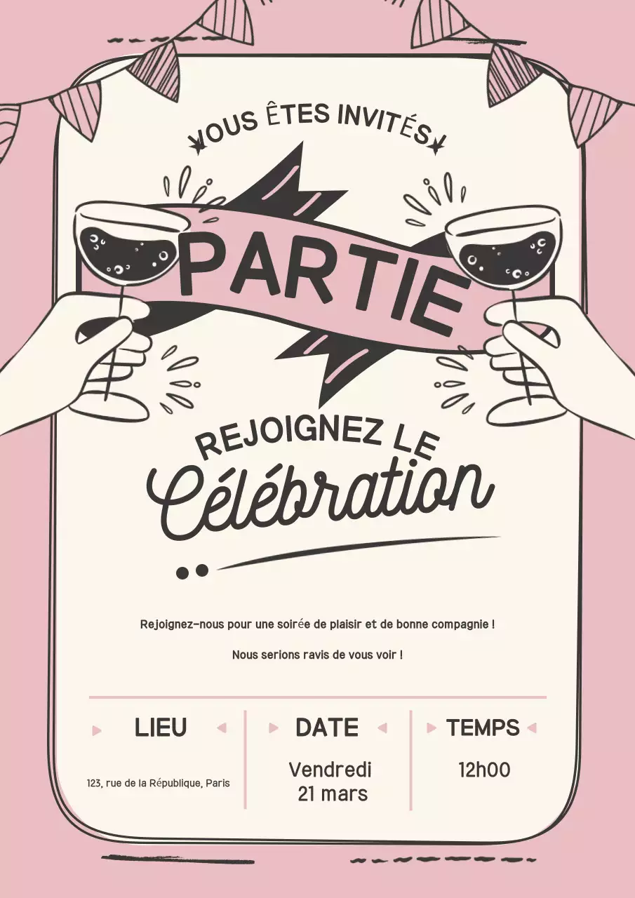 Affiche d'invitation de célébration rétro rose