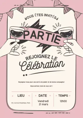 Affiche d'invitation de célébration rétro rose