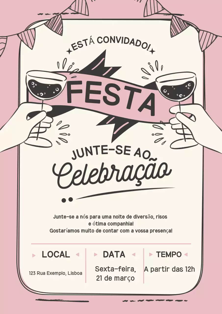 Cartaz de convite de celebração retrô rosa