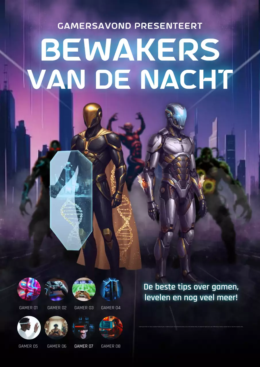 Paarse futuristische gaming-evenement aankondigingsposter