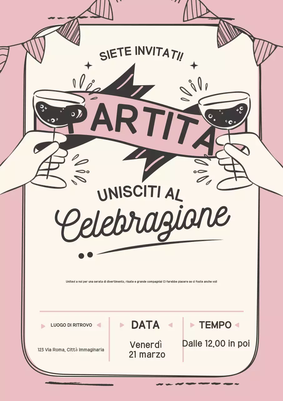 Manifesto di invito alla celebrazione retrò rosa