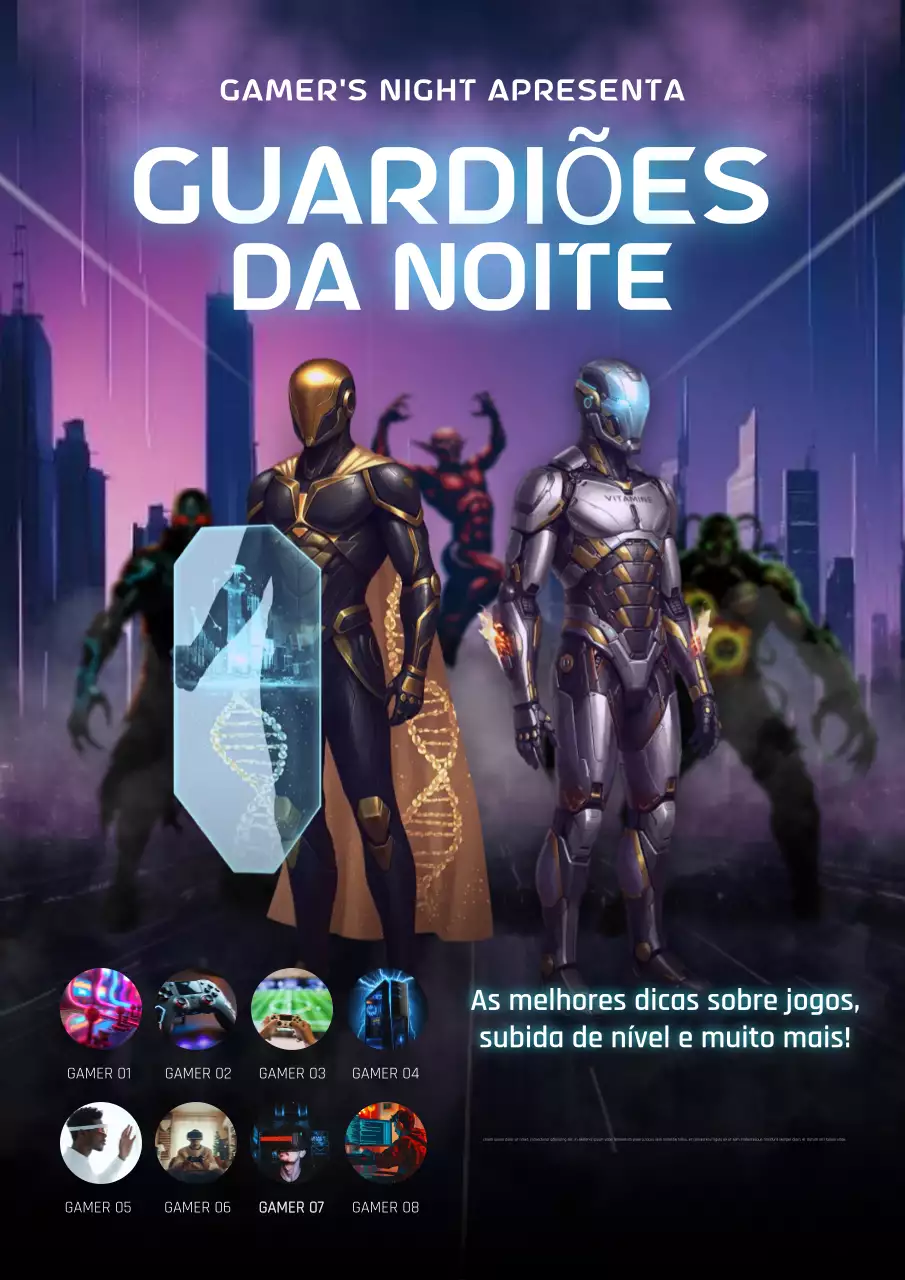 Cartaz de anúncio do evento de jogos futuristas roxos