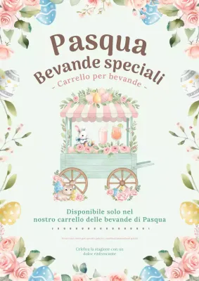 Poster promozionale di bevande con motivi floreali pastello