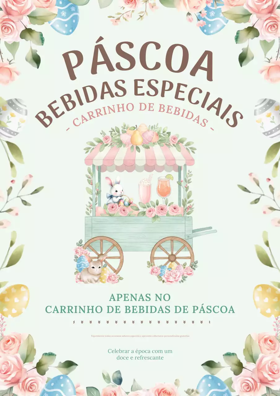 Cartaz de promoção de bebidas florais em tons pastel