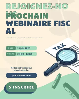 Affiche pour les réseaux sociaux du webinaire fiscal professionnel moderne bleu-vert