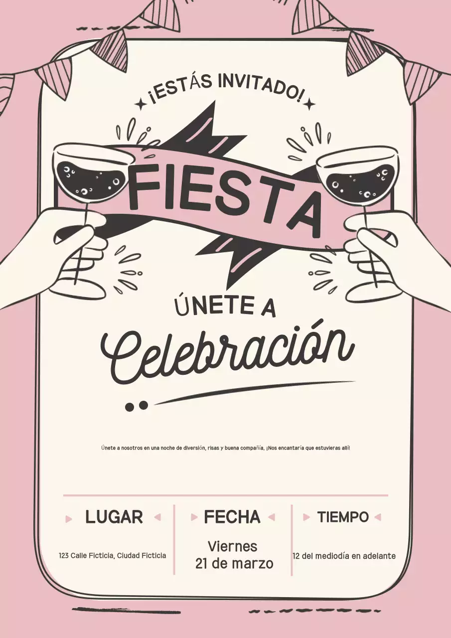 Póster de invitación a una celebración retro rosa