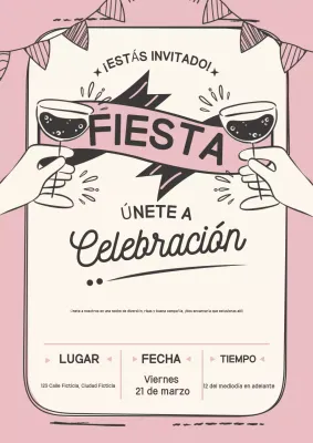 Póster de invitación a una celebración retro rosa