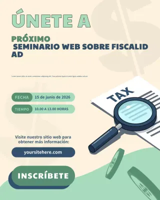 Póster para redes sociales del seminario web sobre impuestos profesionales en azul y verde moderno