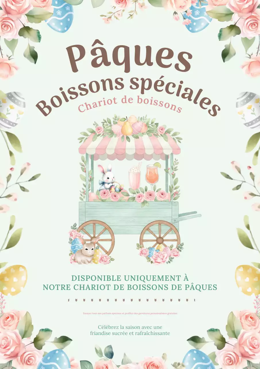 Affiche promotionnelle de boissons florales pastel