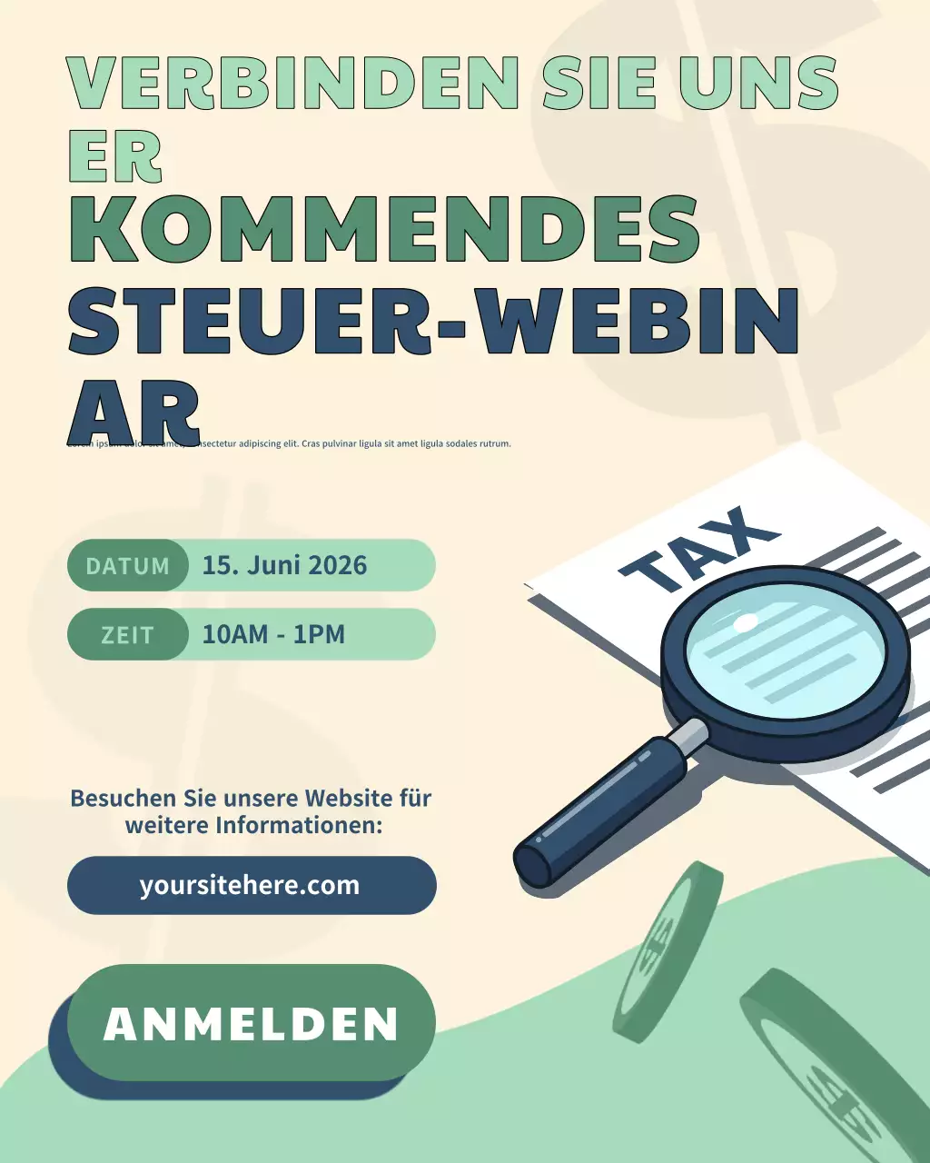 Modernes blaugrünes professionelles Steuer-Webinar-Social-Media-Poster