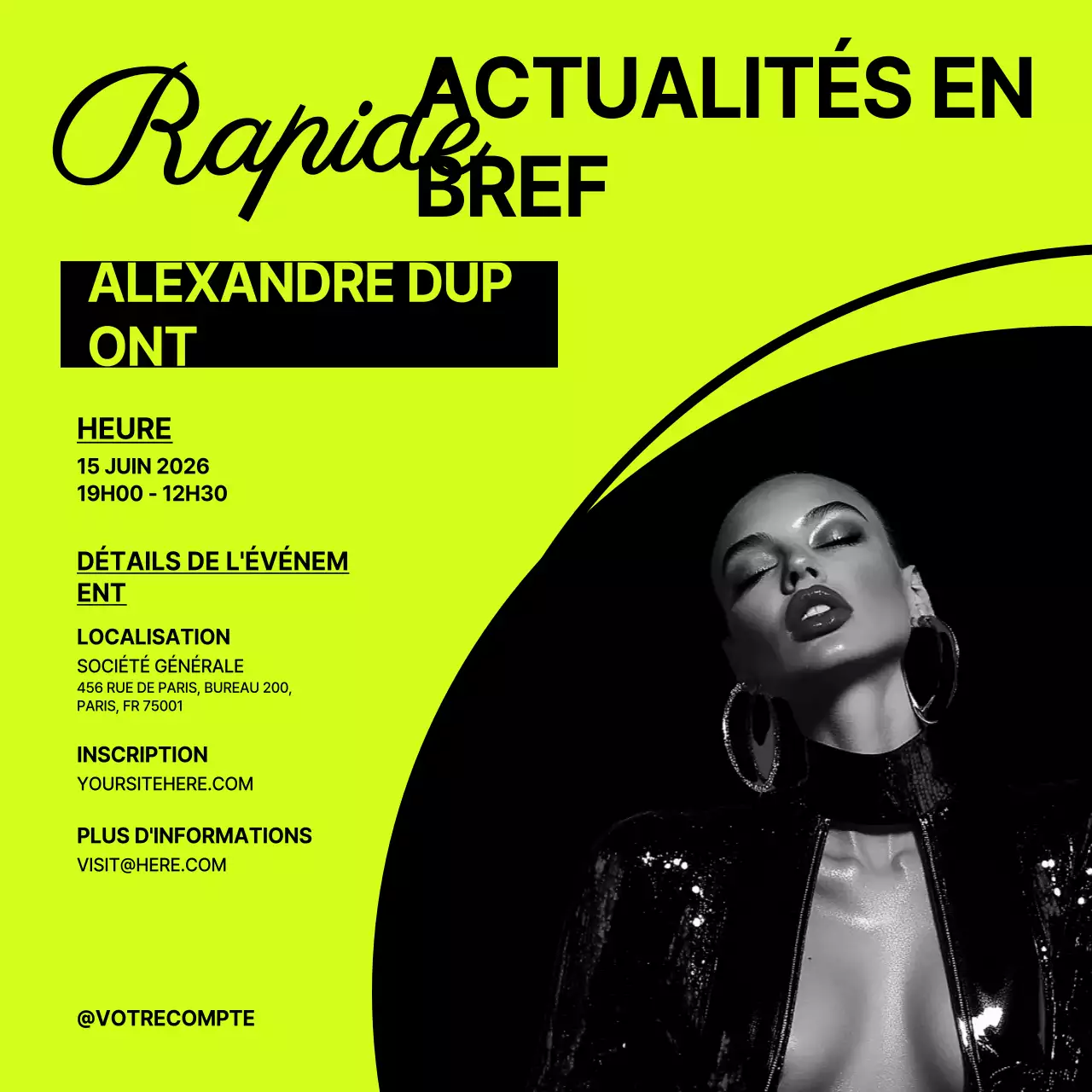 Invitation à un événement moderne et néon sur les réseaux sociaux