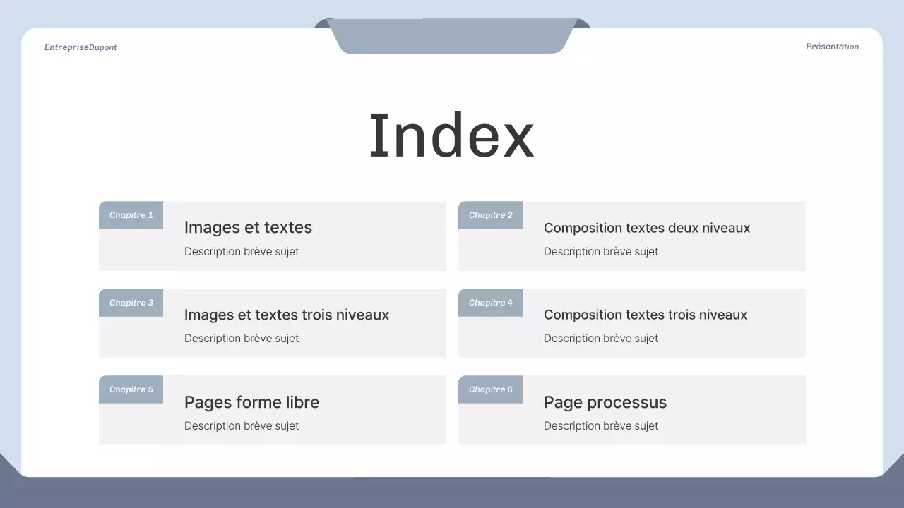 Proposition de projet propre en bleu et gris