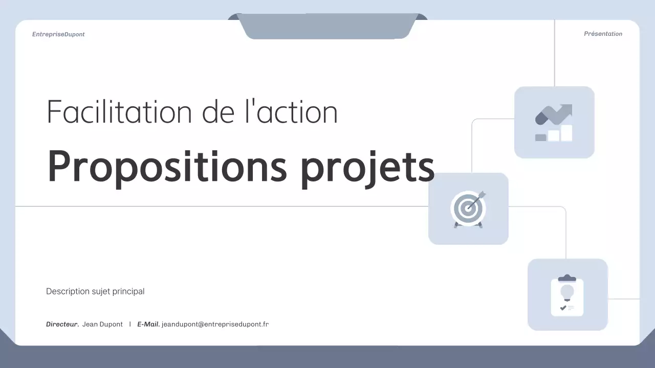 Proposition de projet propre en bleu et gris