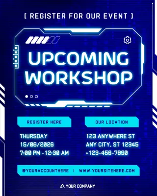 Blue Futuristic Tech Workshop Event Information Instagram Post