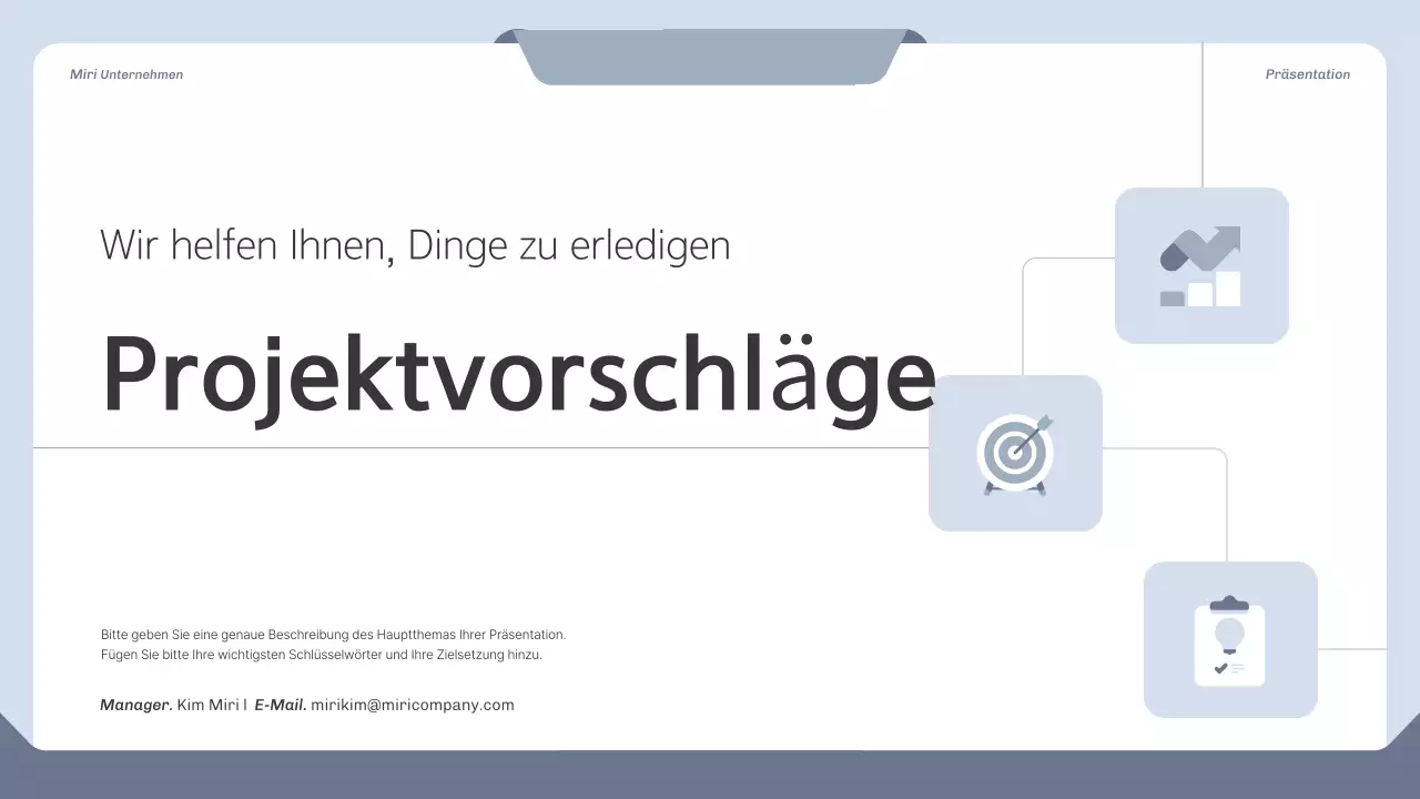 Sauberer Projektvorschlag in Blau und Grau