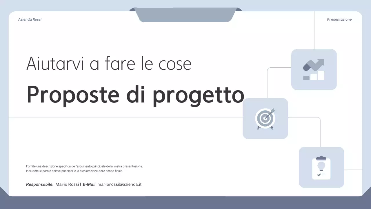Proposta di progetto pulita in blu e grigio