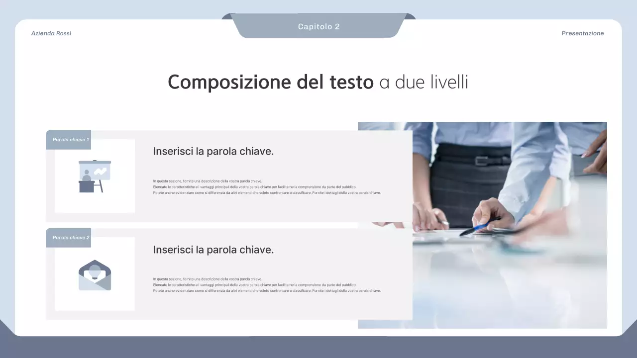 Proposta di progetto pulita in blu e grigio