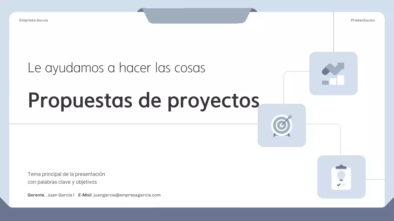 Propuesta de proyecto limpia en azul y gris